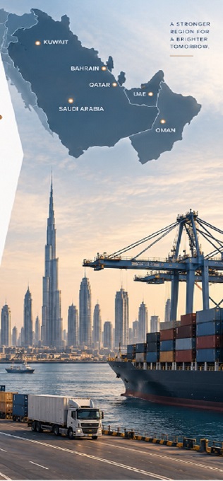 GCC map and Dubai port skyline