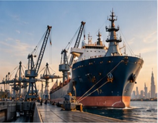 Marine vessel at a port